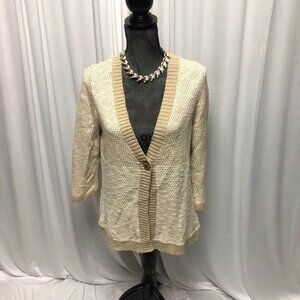 Christopher and Banks Cardigan Womens Size Medium Tan White Sweater